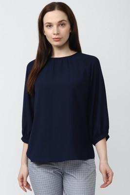 VAN HEUSEN Casual Solid Women Dark Blue Top