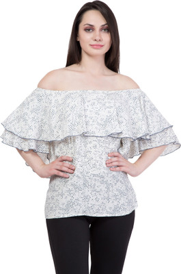 HouseOfCommon Casual Printed Women White Top