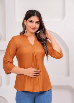 kipek Casual Solid Women Orange Top