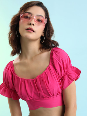 Tokyo Talkies Casual Solid Women Pink Top