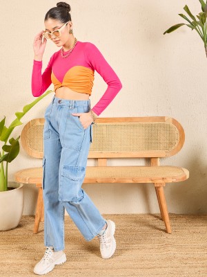 Uptownie Lite Casual Color Block Women Pink Top