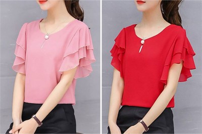 veshh Casual Solid Women Red, Pink Top