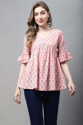 Merira Casual Printed Women Pink, Red, Grey Top