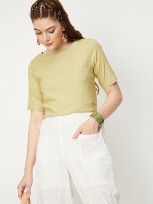 MAX Casual Solid Women Green Top
