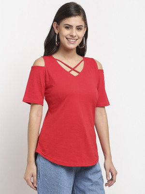 BRINNS Casual Solid Women Red Top
