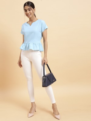 Neesh Casual Solid Women Blue Top