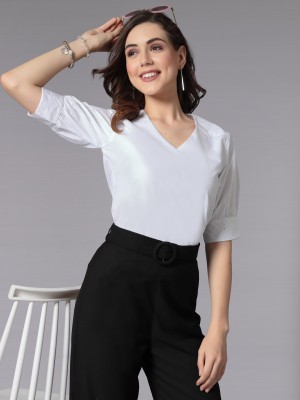 Style Quotient Formal Solid Women White Top