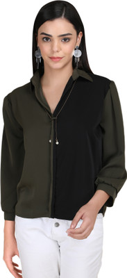 KalvinClo Casual Solid Women Green, Black Top