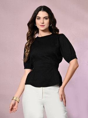 PRETTY LOVING THING Casual Solid Women Black Top