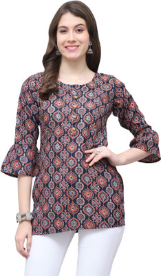 HouseOfCommon Women Printed Straight Kurta(Dark Blue)