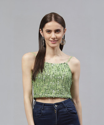 PLUSS Casual Embellished Women Green Top