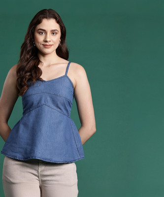 Dressberry Casual Solid Women Blue Top