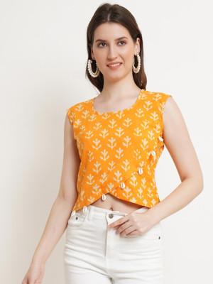 POPWINGS Casual Geometric Print Women Yellow Top