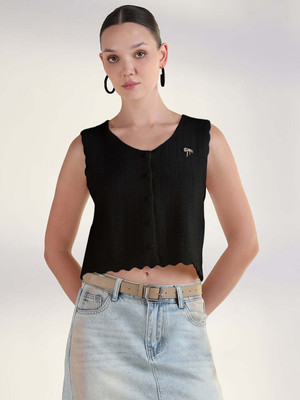 SHOWOFFFF Casual Solid Women Black Top