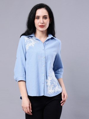 Albion Women Printed Casual Blue Shirt