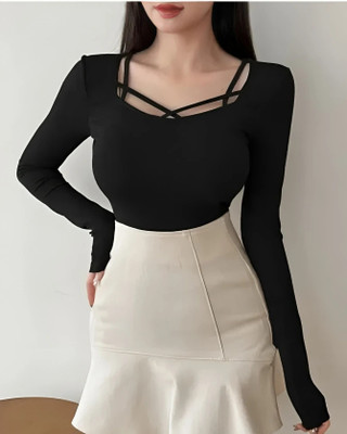 zsGARMENTS Casual Solid Women Black Top