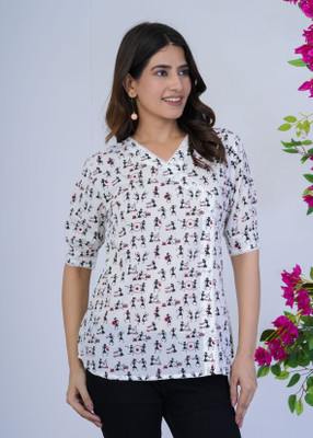 Threadflix Party Printed Women Gold Top