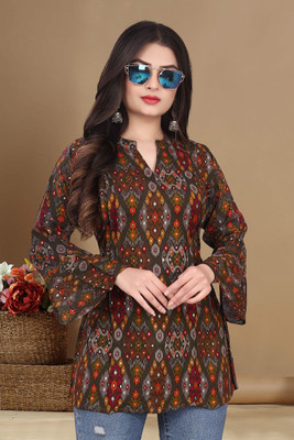NA Cretion Party Ethnic Motifs Women Brown Top