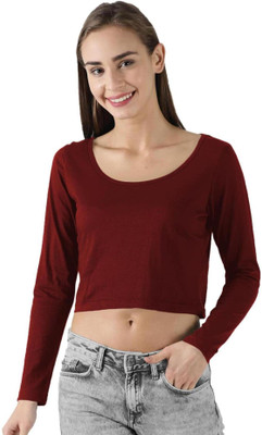 THE BLAZZE Casual Solid Women Maroon Top
