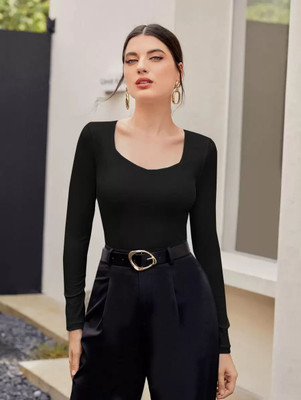 TIVANTE Casual Solid Women Black Top