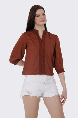 BIRDIEfashion Casual Solid Women Brown Top