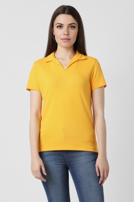 VAN HEUSEN Casual Self Design Women Yellow Top