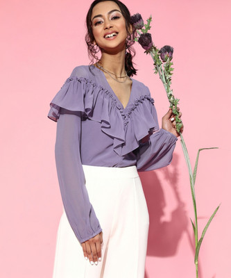 ATHENA Casual Solid Women Purple Top