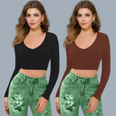 Kashonaa Casual Solid Women Brown Top