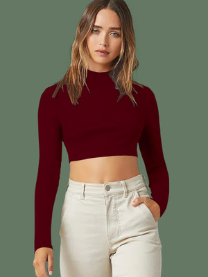 NAVYANKAA Casual Solid Women Maroon Top