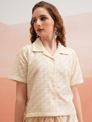 Tokyo Talkies Casual Printed Women Beige Top