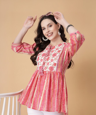 God Bless Casual Striped Women Multicolor Top