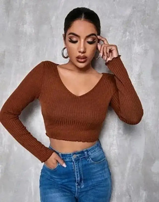 Mcgluwa Casual Self Design Women Brown Top
