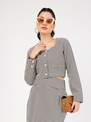 SASSAFRAS Casual Checkered Women Black, White Top