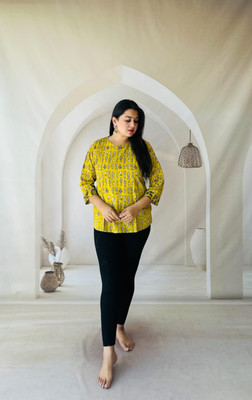 craftwell studio Casual Self Design Women Yellow Top