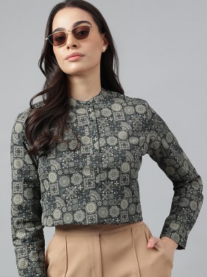 Hancock Casual Printed Women Dark Green, Beige Top