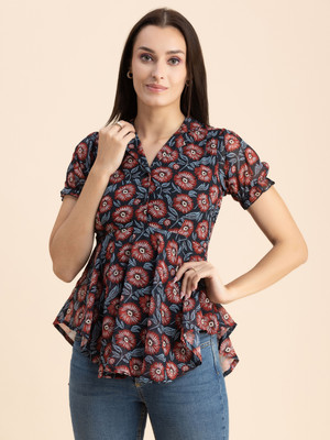 moomaya Casual Printed Women Dark Blue, Light Blue, Maroon Top