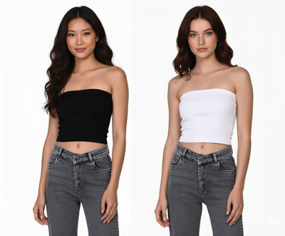 PINOVO Casual Solid Women Black, White Top