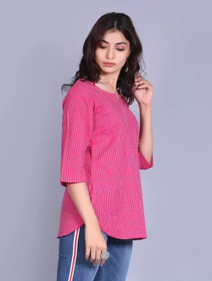 AK FUSION Party Striped Women Pink Top