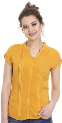 IDENTITI Casual Solid Women Yellow Top