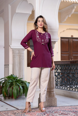 khfashion Casual Embroidered Women Brown Top
