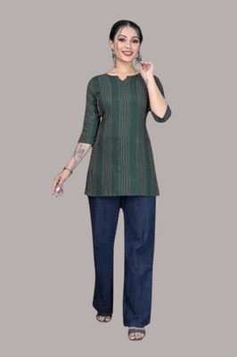 THEICON Women Striped A-line Kurta(Green)