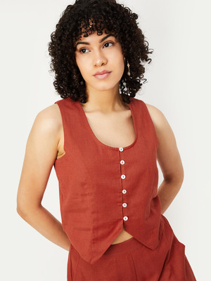 MAX Casual Solid Women Orange Top