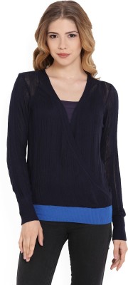 United Colors of Benetton Casual Full Sleeve Self Design Women Blue Top