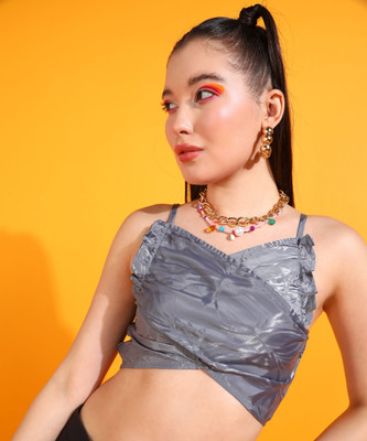 Fiorenza Party Solid Women Grey Top