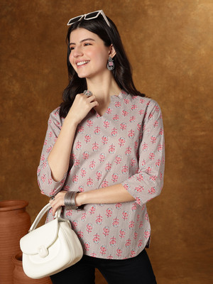 HERE&NOW Formal Printed Women Grey Top