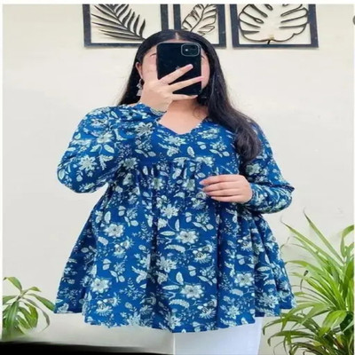 nikku textiles Party Floral Print Women Blue Top