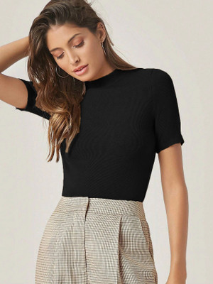 veshh Casual Solid Women Black Top