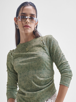 Tokyo Talkies Casual Solid Women Green Top