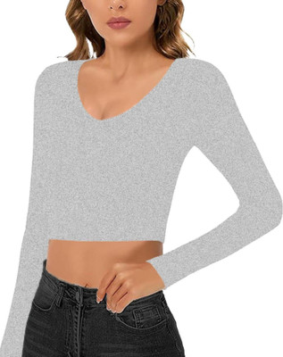 THE BLAZZE Casual Solid Women Grey Top