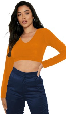 THE BLAZZE Casual Solid Women Orange Top